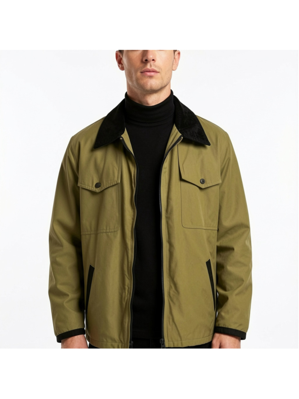 Vintage 1982 Heritage Workwear Field Jacket Large Olive Green Corduroy Collar
